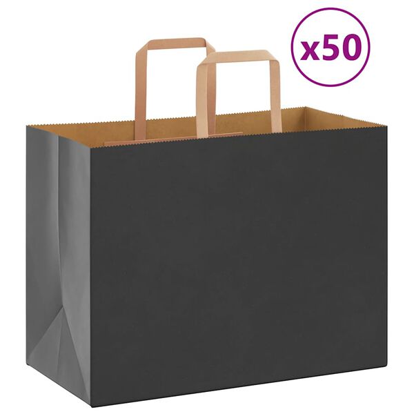 vidaXL Papp&iacute;rspokar 50 stk me&eth; Handf&ouml;ngum Svartir 32x17x25 cm