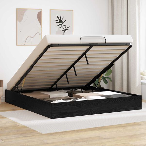 vidaXL Ott&oacute;man s&aelig;ngurrammi Svart Eik 203 x 160 x 25 cm Verkefnavi&eth;ur