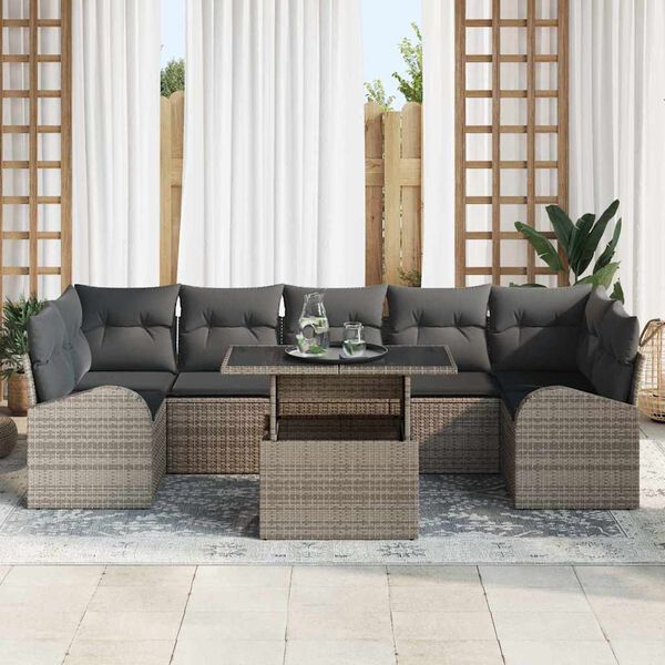 vidaXL Gar&eth;s&oacute;fa sett me&eth; p&uacute;&eth;i 8 pcs Gr&aacute;r Poly rattan