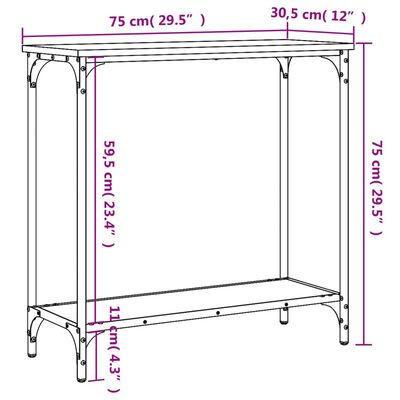 vidaXL Veggborð Grátt Sonoma 75x30,5x75 cm Samsettur Viður