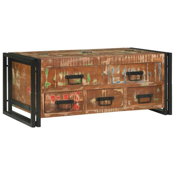 vidaXL Sófaborð með skúffu Brúnn 90 x 50 x 38 cm solid reclaimed wood