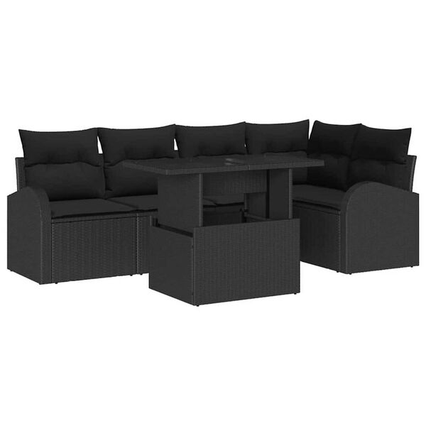vidaXL Gar&eth;s&oacute;fa sett me&eth; p&uacute;&eth;i me&eth; geymslu 6 pcs Svartur Poly rattan