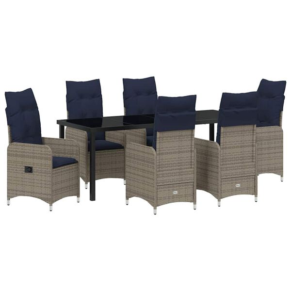 vidaXL Gar&eth;ur bor&eth;sett me&eth; p&uacute;&eth;i 7 pcs Svartur p&oacute;l&yacute;rattan