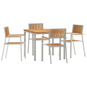 vidaXL Utandyra m&aacute;lt&iacute;fusett 5 pcs Br&uacute;nn Solid teak vi&eth;ur
