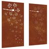 vidaXL Gar&eth;veggskreytingar 2 stk. 105x55cm Corten St&aacute;l Bl&oacute;mah&ouml;nnun