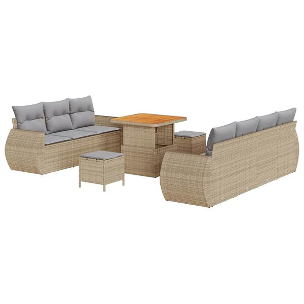 vidaXL Gar&eth;s&oacute;fa sett me&eth; p&uacute;&eth;i 10 pcs Beige og lj&oacute;sgr&aacute;r p&oacute;l&yacute;rattan