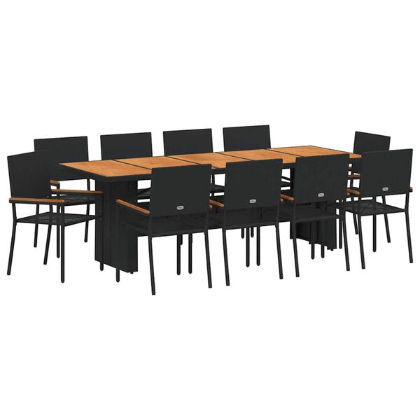 vidaXL Gar&eth;ur bor&eth;sett 11 pcs Svartur p&oacute;l&yacute;rattan