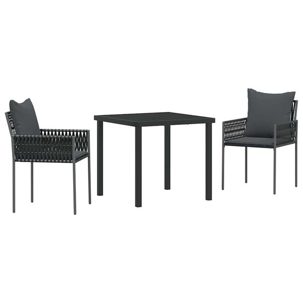 vidaXL Gar&eth;ur bor&eth;sett 3 pcs Svartur og gr&aacute;r PE rattan