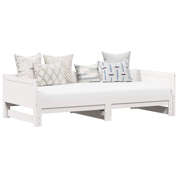 vidaXL Dregnanlegur dagsvefnsengur Hv&iacute;tt 180 x 200 cm Solid furuhikk