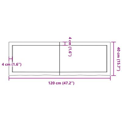 vidaXL Borðplata Dökkbrún 120x40x(2-4) cm Meðhöndluð Gegnheil Eik