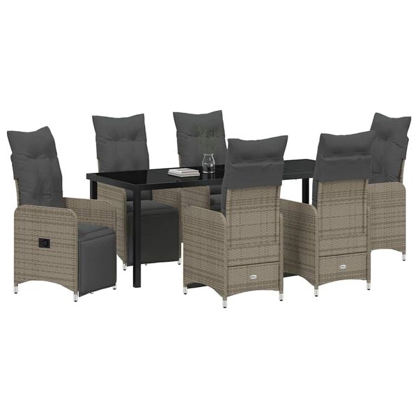 vidaXL Gar&eth;ur bor&eth;sett me&eth; p&uacute;&eth;i 7 pcs Drapplita&eth;ur Poly rattan