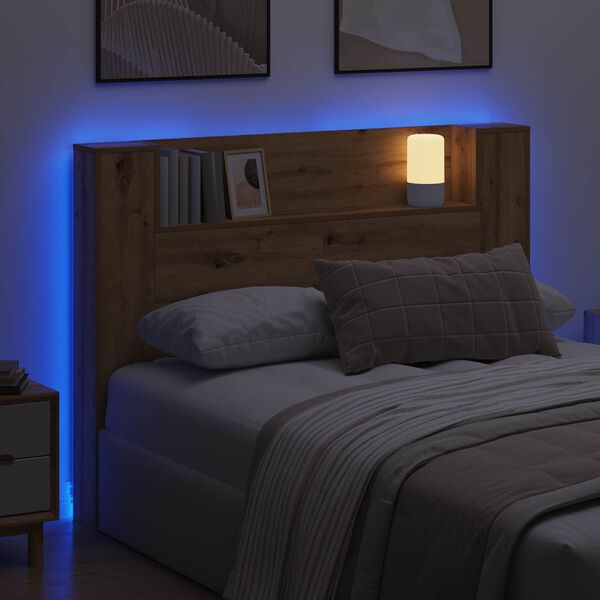 vidaXL H&ouml;fu&eth;pallur skap me&eth; LED Handverks Eik 140 x 16,5 x 103,5 cm