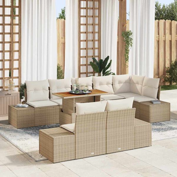 vidaXL Gar&eth;s&oacute;fa sett me&eth; geymslu 9 pcs Drapplita&eth;ur Poly rattan