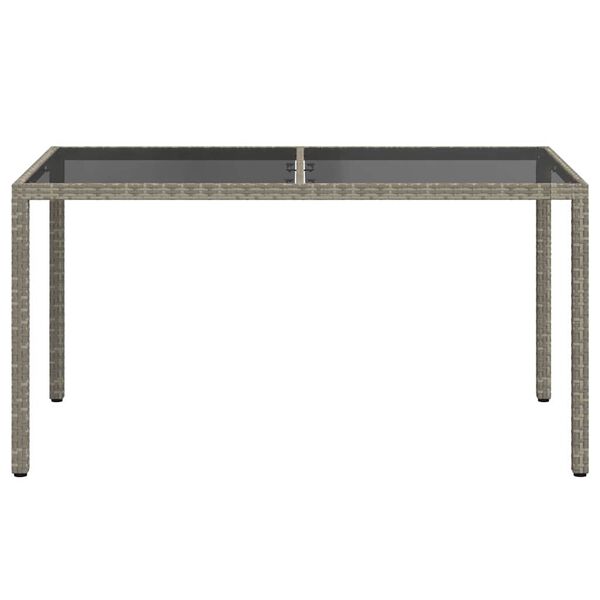 vidaXL Garðborð 150x90x75 cm Hert Gler og Pólýrattan Grátt