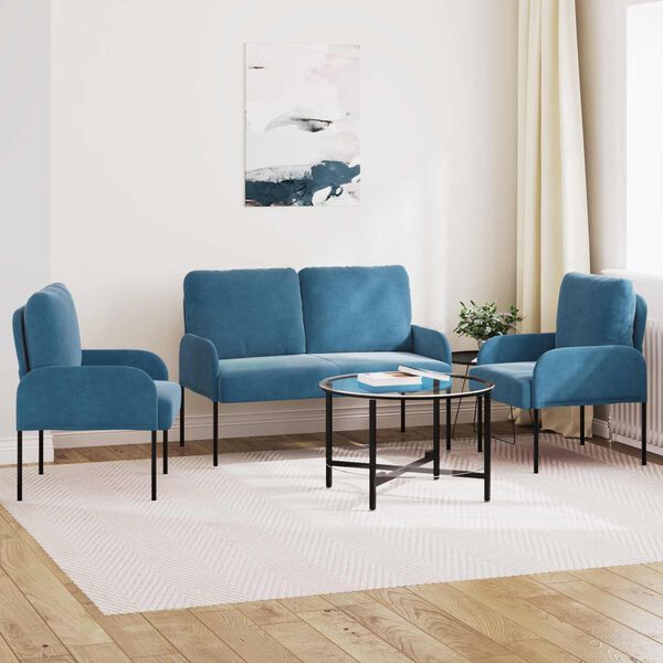 vidaXL S&oacute;fasett me&eth; p&uacute;&eth;i 3 pcs Bl&aacute;r 115 x 56 x 80 cm Krossvi&eth;ur