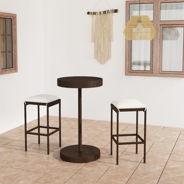 vidaXL 3 Parta Barsett í Garðinn með Sessum Pólýrattan Brúnt