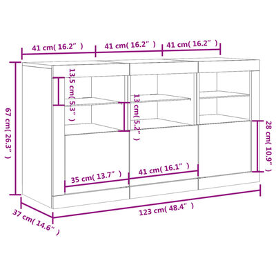 vidaXL Skenkur með LED-ljósum Steypugrár 123x37x67 cm