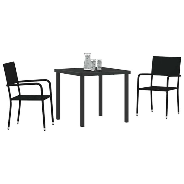 vidaXL Gar&eth;ur bor&eth;sett me&eth; p&uacute;&eth;i 3 pcs Svartur p&oacute;l&yacute;rattan