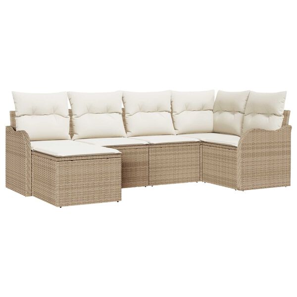 vidaXL Gar&eth;s&oacute;fa sett me&eth; p&uacute;&eth;i 6 pcs beige and white Poly rattan