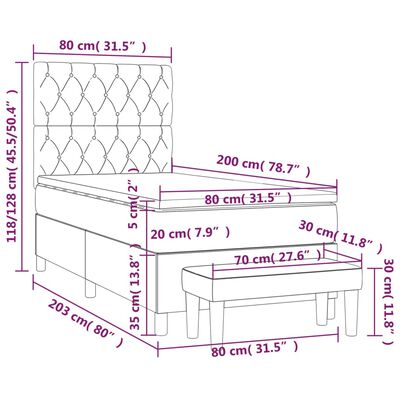 vidaXL Hólfað Springrúm með Dýnu Dökkgrátt 80x200 cm Flauel