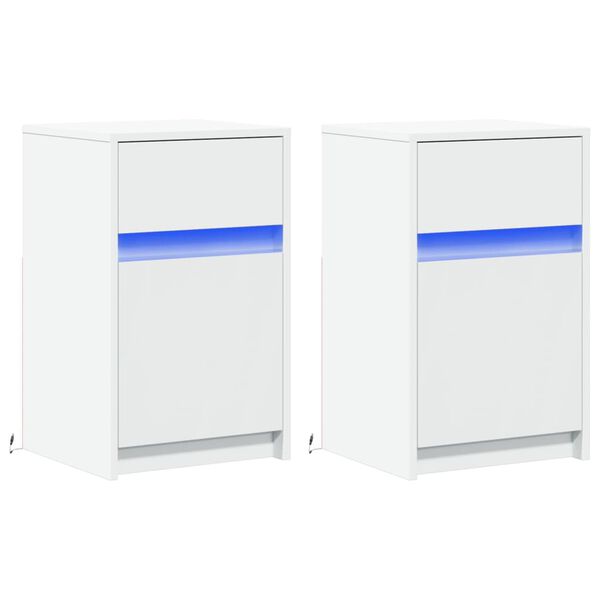 vidaXL Náttborð með LED Ljósum 2 stk. Hvít Samsettur Viður