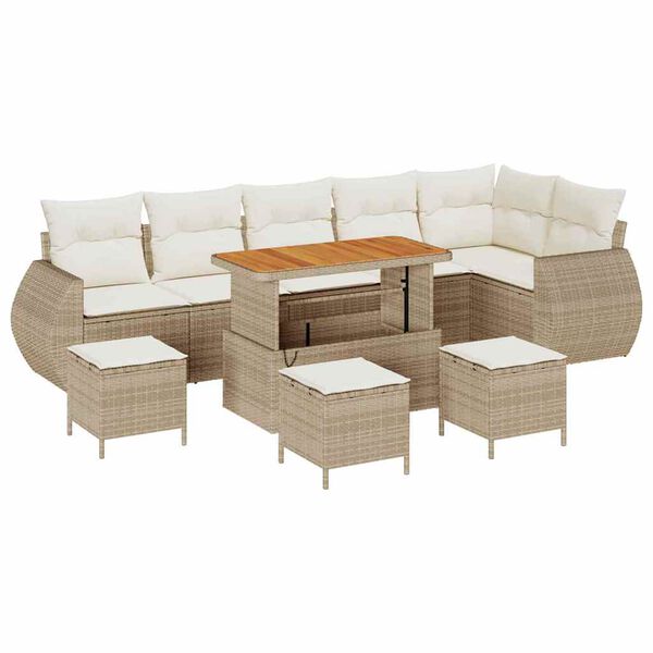 vidaXL Gar&eth;s&oacute;fa sett me&eth; p&uacute;&eth;i 10 pcs Beige og krem Poly Rattan