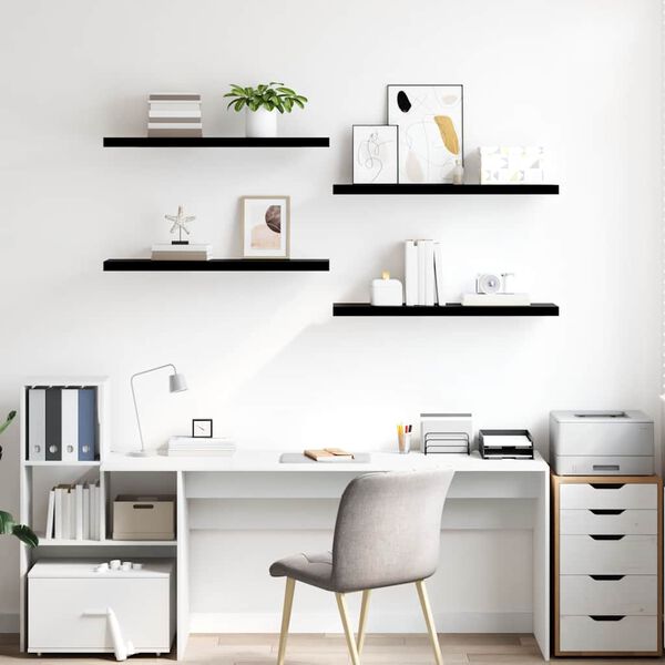 vidaXL Vegghengdar Hillur 4 stk. H&aacute;glans Svartar 90x23,5x3,8 cm MDF