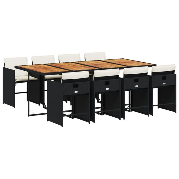 vidaXL 9 Stk. Gar&eth;h&uacute;sgagnasett me&eth; P&uacute;&eth;um P&oacute;l&yacute;rattan Svart