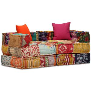 244977 vidaXL 2-Seater Modular Pouffe Patchwork Fabric