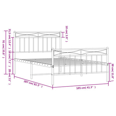 vidaXL Rúmgrind úr Málmi með Höfuðgafli & Fótagafli Svört 100x200 cm