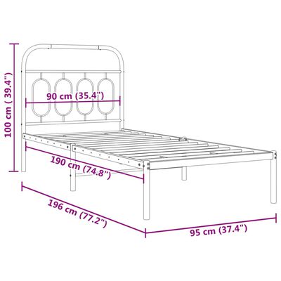 vidaXL Rúmgrind úr Málmi án Dýnu með Höfðagafli Svört 90x190 cm