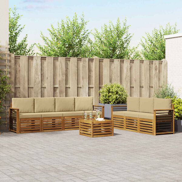 vidaXL S&oacute;fasett me&eth; p&uacute;&eth;i 8 pcs N&aacute;tt&uacute;rulegt og B&eacute;ig Hrein akas&iacute;utr&eacute;