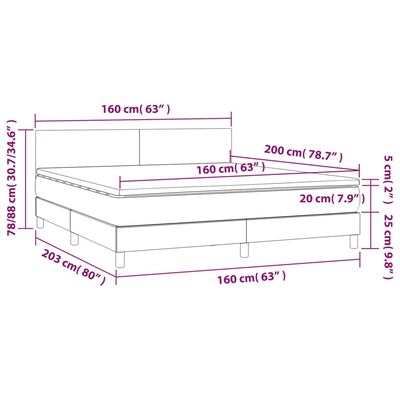 vidaXL Hólfað Springrúm með Dýnu&LED Blátt 160x200 cm Flauel