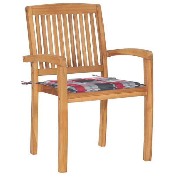 vidaXL Staflanlegir Garðstólar með Sessum 4 stk. Gegnheill Tekkviður