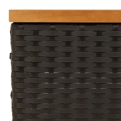 vidaXL Garðborð Svart 70x70x25 cm Rattan og Akasíuviður