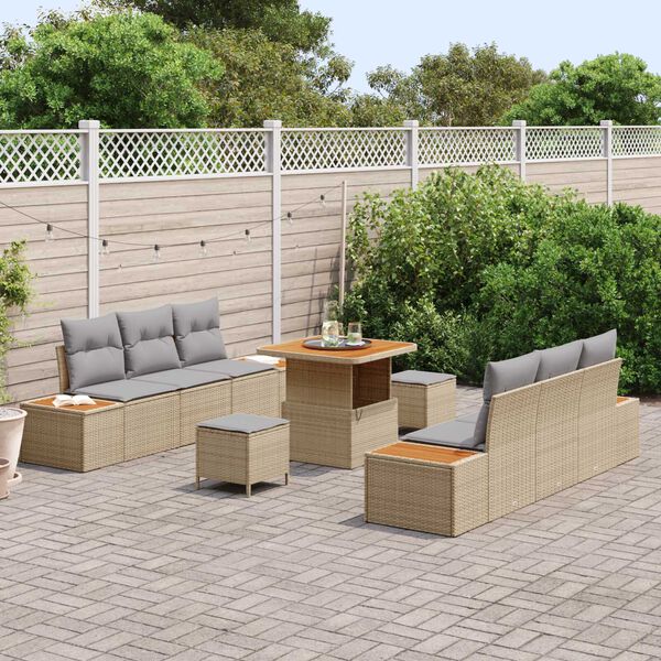 vidaXL Gar&eth;s&oacute;fa sett 9 pcs Drapplita&eth;ur p&oacute;l&yacute;rattan