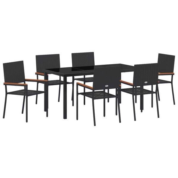 vidaXL Gar&eth;ur bor&eth;sett me&eth; p&uacute;&eth;i 7 pcs Svartur p&oacute;l&yacute;rattan