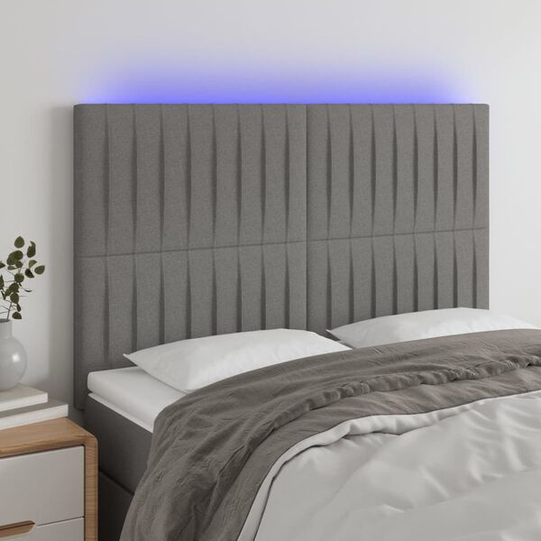 vidaXL LED h&ouml;fu&eth;gafl D&ouml;kkgr&aacute;tt 144x5x118/128 cm Efni