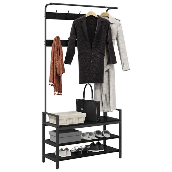 vidaXL Fatahengi Svartur Eik 95 x 34 x 184 cm Samsettur vi&eth;ur