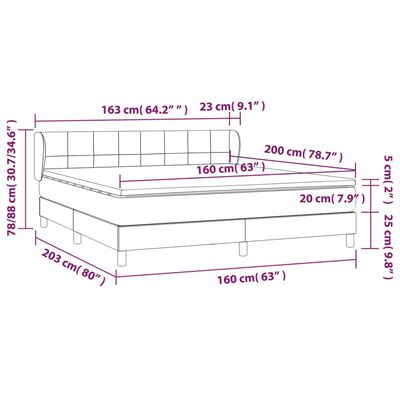 vidaXL Hólfað Springrúm með Dýnu Ljósgrár 160x200 cm Flauel