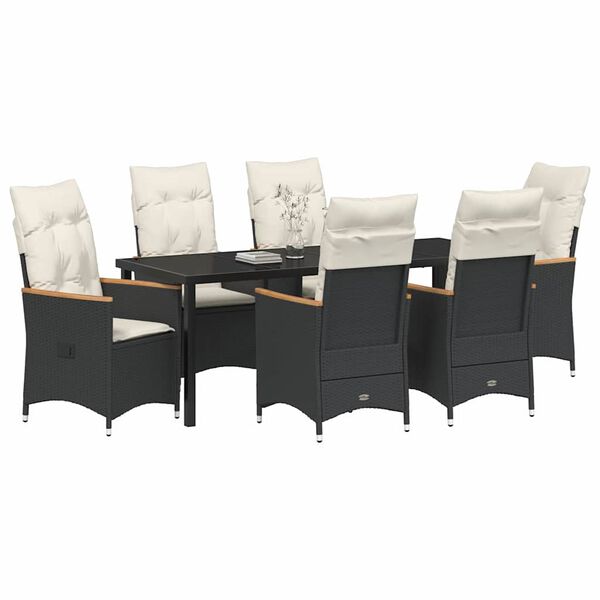 vidaXL Gar&eth;ur bor&eth;sett me&eth; p&uacute;&eth;i 7 pcs Svartur p&oacute;l&yacute;rattan