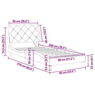 vidaXL Rúmgrind með LED án Dýnu Svört 80x200 cm Flauel