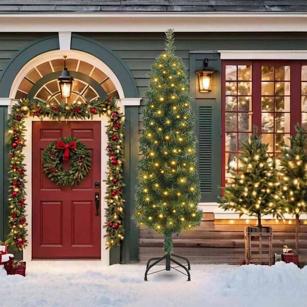 vidaXL Gervi j&oacute;latr&eacute; me&eth; 300 LED Gr&aelig;nn 210 cm PVC, st&aacute;l og plast