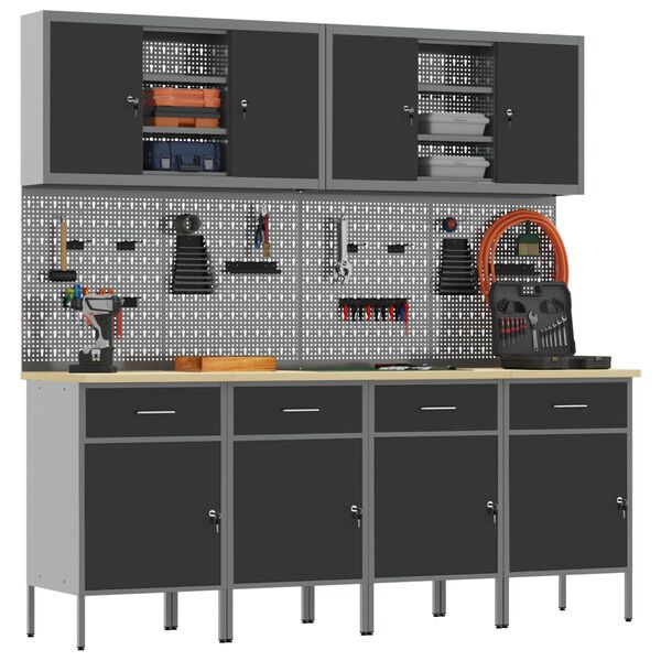vidaXL Vinnusk&aacute;pur me&eth; sk&uacute;ffu 10 pcs Svartur Vinnslutr&eacute; og st&aacute;li