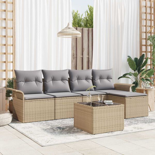 vidaXL Gar&eth;s&oacute;fa sett me&eth; p&uacute;&eth;i 6 pcs Drapplita&eth;ur p&oacute;l&yacute;rattan