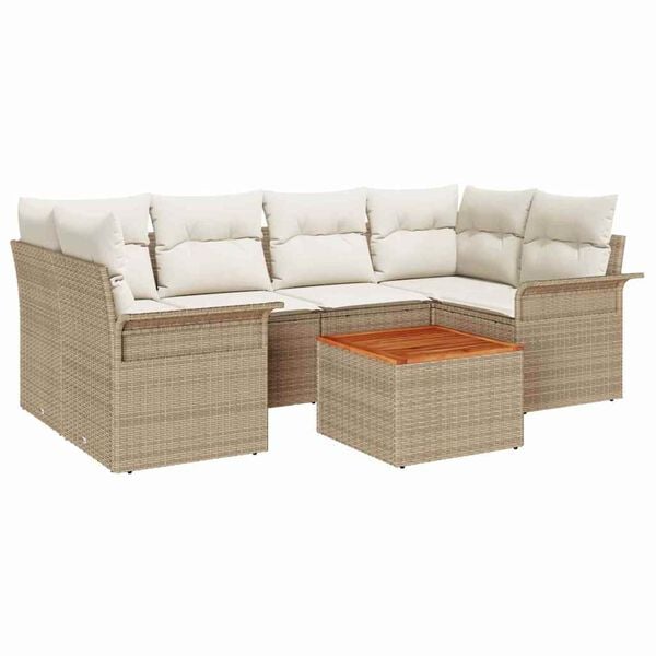 vidaXL Gar&eth;s&oacute;fa sett me&eth; geymslu 7 pcs Beige og krem p&oacute;l&yacute;rattan