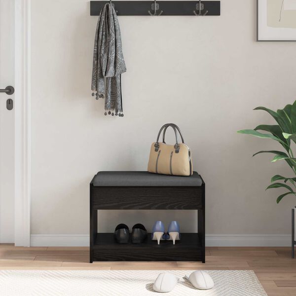 vidaXL Hallarbekk Svart Eik 63 x 38 x 45 cm Virkur tr&eacute; og d&uacute;kur