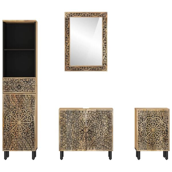 vidaXL Ba&eth;herbergish&uacute;sgagnasett 4 Hlutir Gegnheill Mang&oacute;vi&eth;ur