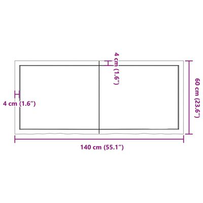 vidaXL Baðherbergisborðplata Brúnn 140x60x(2-6)cm Meðhöndlaður Viður