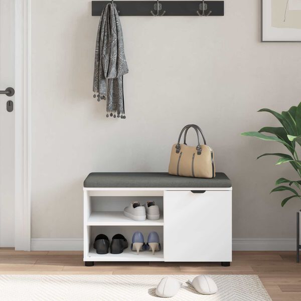 vidaXL Hallarbekk me&eth; p&uacute;&eth;i Hv&iacute;t 80 x 38 x 46 cm Virkur tr&eacute; og d&uacute;kur